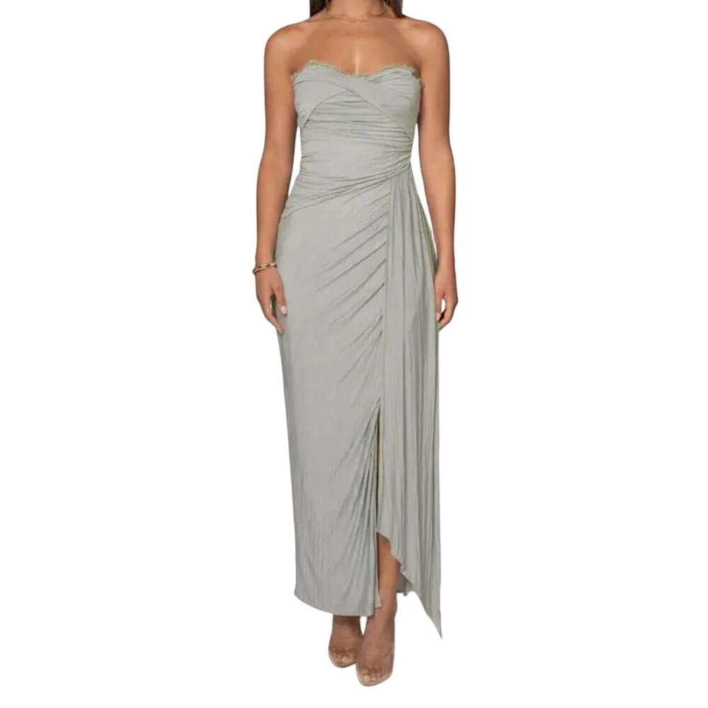 JLUXLABEL Strapless Ruched Maxi Dress in Light Sage